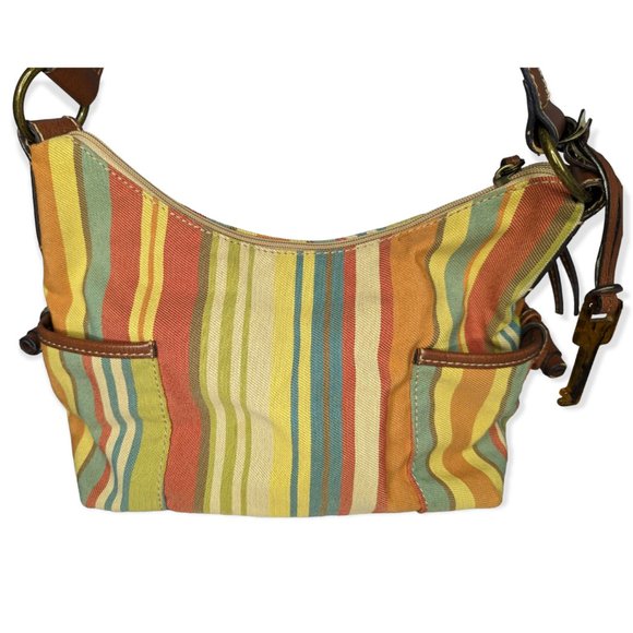 Vintage Fossil Striped Canvas Classic 1954 Hobo Handbag - Picture 2 of 13